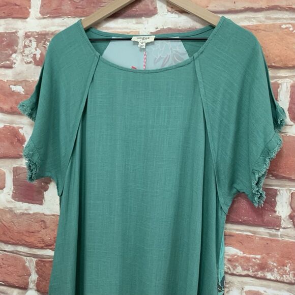 Umgee Dress Women's Medium Aqua Blue Multicolor Floral Back Raw Edge Trim - Picture 3 of 8